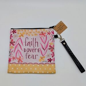 Faith Over Fear Floral Wristlet Pouch with Inspirational Quote